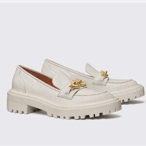 Like New Tory Burch Jessa Lug Sole Loafer White Calf Leather